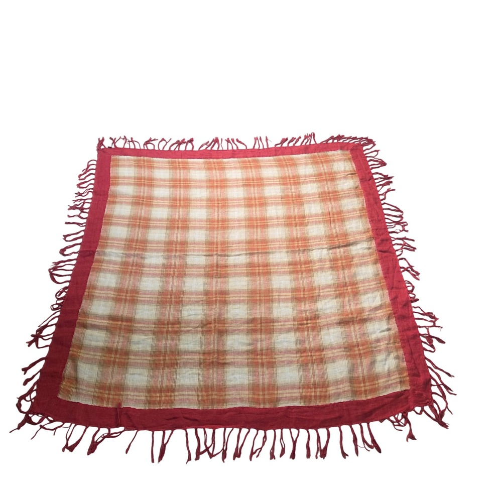 Vintage GAP Fall 2008 Plaid Scarf Linen Cotton Fringe Eclectic Grandpa Boho